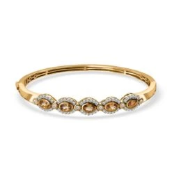 AA Natürlicher Goldener Tansanit, Weißer Zirkon Armreif Ca. 19 Cm 925 Silber Gelbgold Vermeil Ca. 4.37 Ct