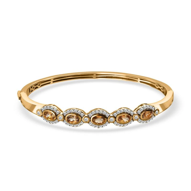 AA Natürlicher Goldener Tansanit, Weißer Zirkon Armreif Ca. 19 Cm 925 Silber Gelbgold Vermeil Ca. 4.37 Ct 1 AA Natürlicher Goldener Tansanit, Weißer Zirkon Armreif Ca. 19 Cm 925 Silber Gelbgold Vermeil Ca. 4.37 Ct