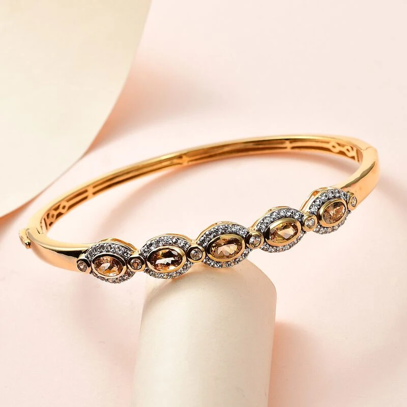 AA Natürlicher Goldener Tansanit, Weißer Zirkon Armreif Ca. 19 Cm 925 Silber Gelbgold Vermeil Ca. 4.37 Ct 2 AA Natürlicher Goldener Tansanit, Weißer Zirkon Armreif Ca. 19 Cm 925 Silber Gelbgold Vermeil Ca. 4.37 Ct – Bild 2