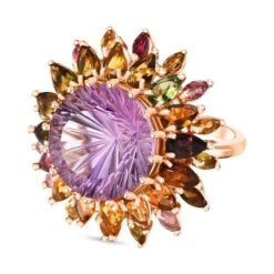 Hanabi Schliff - Rose De France Amethyst Und Mehrfarbiger Turmalin-Ring, 925 Silber Roségold Vermeil (Größe 18.00) Ca. 14.22 Ct