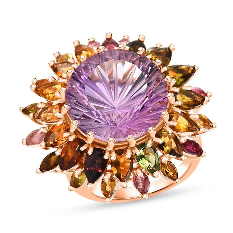 Hanabi Schliff - Rose De France Amethyst Und Mehrfarbiger Turmalin-Ring, 925 Silber Roségold Vermeil (Größe 18.00) Ca. 14.22 Ct 4 Hanabi Schliff - Rose De France Amethyst Und Mehrfarbiger Turmalin-Ring, 925 Silber Roségold Vermeil (Größe 18.00) Ca. 14.22 Ct – Bild 4