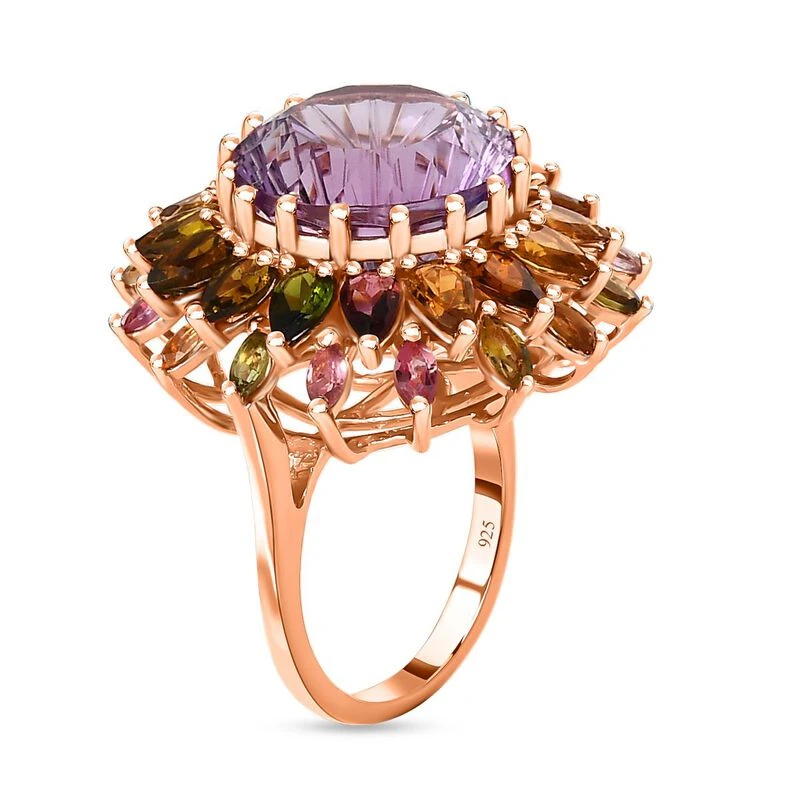Hanabi Schliff - Rose De France Amethyst Und Mehrfarbiger Turmalin-Ring, 925 Silber Roségold Vermeil (Größe 18.00) Ca. 14.22 Ct 5 Hanabi Schliff - Rose De France Amethyst Und Mehrfarbiger Turmalin-Ring, 925 Silber Roségold Vermeil (Größe 18.00) Ca. 14.22 Ct – Bild 5