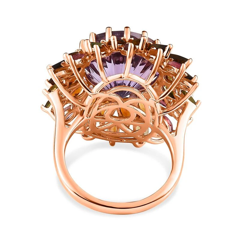 Hanabi Schliff - Rose De France Amethyst Und Mehrfarbiger Turmalin-Ring, 925 Silber Roségold Vermeil (Größe 18.00) Ca. 14.22 Ct 6 Hanabi Schliff - Rose De France Amethyst Und Mehrfarbiger Turmalin-Ring, 925 Silber Roségold Vermeil (Größe 18.00) Ca. 14.22 Ct – Bild 6