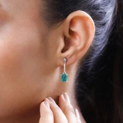 Smaragd-Triplette-Quarz, Weißer Zirkon Ohrringe, 925 Silber Platiniert Ca. 3.70 Ct -Mode Zubehör Geschäft 7505401 2