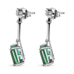 Smaragd-Triplette-Quarz, Weißer Zirkon Ohrringe, 925 Silber Platiniert Ca. 3.70 Ct -Mode Zubehör Geschäft 7505401 3