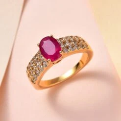 Afrikanischer Rubin (Fissure Gefüllt), Weißer Zirkon Ring 925 Silber Vergoldet (Größe 17.00) Ca. 2.83 Ct -Mode Zubehör Geschäft 7508094 1