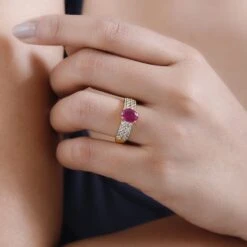 Afrikanischer Rubin (Fissure Gefüllt), Weißer Zirkon Ring 925 Silber Vergoldet (Größe 17.00) Ca. 2.83 Ct -Mode Zubehör Geschäft 7508094 2