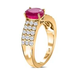 Afrikanischer Rubin (Fissure Gefüllt), Weißer Zirkon Ring 925 Silber Vergoldet (Größe 17.00) Ca. 2.83 Ct -Mode Zubehör Geschäft 7508094 4