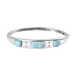 Larimar Armreif, Ca. 19 Cm, 925 Silber Platiniert, Ca. 14.63 Ct