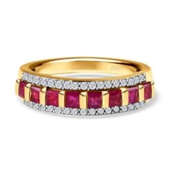 AAA Afrikanischer Rubin (Fissure Gefüllt), Weißer Zirkon Ring, 925 Silber Gelbgold Vermeil (Größe 18.00) Ca. 1.35 Ct