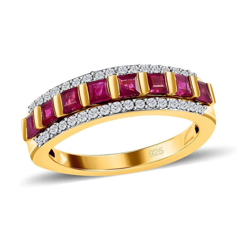 AAA Afrikanischer Rubin (Fissure Gefüllt), Weißer Zirkon Ring, 925 Silber Gelbgold Vermeil (Größe 18.00) Ca. 1.35 Ct 4 AAA Afrikanischer Rubin (Fissure Gefüllt), Weißer Zirkon Ring, 925 Silber Gelbgold Vermeil (Größe 18.00) Ca. 1.35 Ct – Bild 4