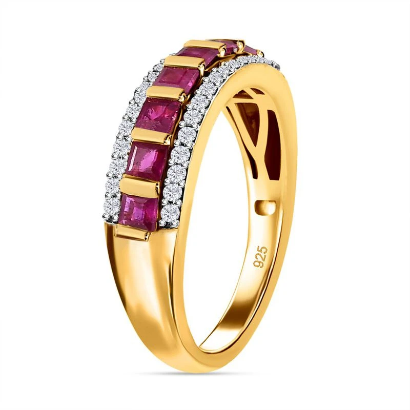 AAA Afrikanischer Rubin (Fissure Gefüllt), Weißer Zirkon Ring, 925 Silber Gelbgold Vermeil (Größe 18.00) Ca. 1.35 Ct 5 AAA Afrikanischer Rubin (Fissure Gefüllt), Weißer Zirkon Ring, 925 Silber Gelbgold Vermeil (Größe 18.00) Ca. 1.35 Ct – Bild 5