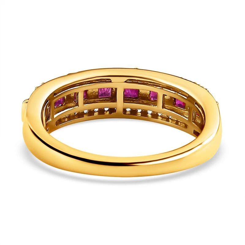 AAA Afrikanischer Rubin (Fissure Gefüllt), Weißer Zirkon Ring, 925 Silber Gelbgold Vermeil (Größe 18.00) Ca. 1.35 Ct 6 AAA Afrikanischer Rubin (Fissure Gefüllt), Weißer Zirkon Ring, 925 Silber Gelbgold Vermeil (Größe 18.00) Ca. 1.35 Ct – Bild 6