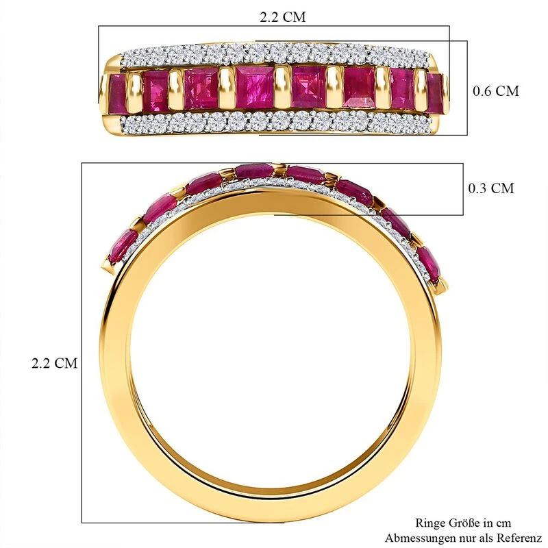 AAA Afrikanischer Rubin (Fissure Gefüllt), Weißer Zirkon Ring, 925 Silber Gelbgold Vermeil (Größe 18.00) Ca. 1.35 Ct 7 AAA Afrikanischer Rubin (Fissure Gefüllt), Weißer Zirkon Ring, 925 Silber Gelbgold Vermeil (Größe 18.00) Ca. 1.35 Ct – Bild 7