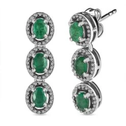 Kagem Sambischer Smaragd Ohrringe, 925 Silber Platiniert Ca. 0.82 Ct