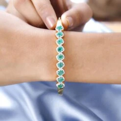 Kagem Sambischer Smaragd, Weißer Zirkon Armreif, Ca. 19 Cm 925 Silber Gelbgold Vermeil Ca. 4.39 Ct -Mode Zubehör Geschäft 7519941 2