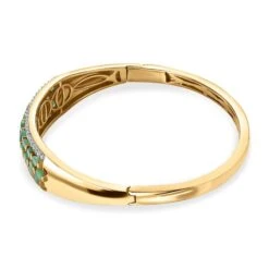 Kagem Sambischer Smaragd, Weißer Zirkon Armreif, Ca. 19 Cm, 925 Silber Gelbgold Vermeil, Ca. 6.74 Ct -Mode Zubehör Geschäft 7520346 3