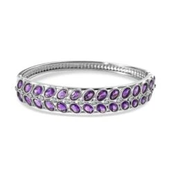 Afrikanischer Amethyst, Weißer Zirkon Armreif, Ca. 19 Cm Edelstahl, Ca. 12.20 Ct