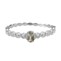 AAA Prasiolith, Weißer Zirkon Armreif, Ca. 19 Cm Edelstahl, Ca. 5.84 Ct