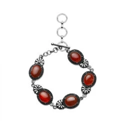 Mode Zubehör Geschäft 5 Rotes Achat-Armband, Ca. 20 Cm, Silberfarben, Schwarz Oxidiert Ca. 42,50 Ct