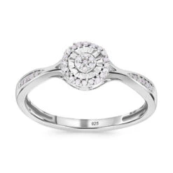 Weißer Diamant Ring, 925 Silber Platiniert, (Größe 18.00) Ca. 0.15 Ct