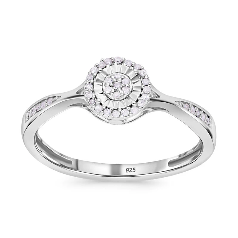 Weißer Diamant Ring, 925 Silber Platiniert, (Größe 18.00) Ca. 0.15 Ct