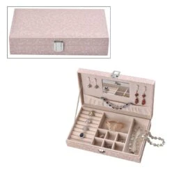 PU Hexagonal Pattern Jewelry Box,25x15x5.8m(9.8x5.9x2.3inch)LxWxH,Weight:500g,color:Beige