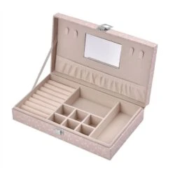 PU Hexagonal Pattern Jewelry Box,25x15x5.8m(9.8x5.9x2.3inch)LxWxH,Weight:500g,color:Beige -Mode Zubehör Geschäft 7536654 5