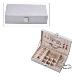 PU Hexagonal Pattern Jewelry Box,25x15x5.8m(9.8x5.9x2.3inch)LxWxH,Weight:500g,color: Silver