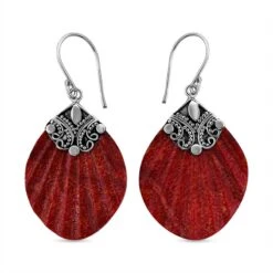 Royal Bali Kollektion - Koralle Ohrringe 925 Silber Ca. 2.00 Ct