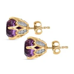 Afrikanischer Amethyst, Weißer Zirkon Ohrringe 925 Silber Gelbgold Vermeil Ca. 8.24 Ct -Mode Zubehör Geschäft 7549290 3