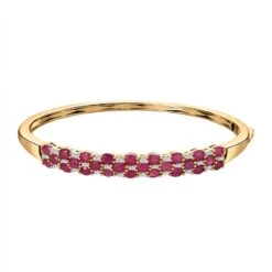 Afrikanischer Rubin (Fissure Gefüllt), Weißer Zirkon Armreif Ca. 18 Cm 925 Silber Vergoldet Ca. 7.60 Ct