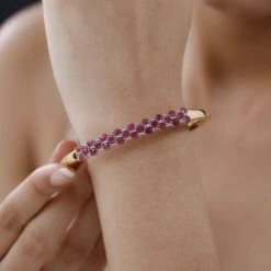 Afrikanischer Rubin (Fissure Gefüllt), Weißer Zirkon Armreif Ca. 18 Cm 925 Silber Vergoldet Ca. 7.60 Ct -Mode Zubehör Geschäft 7555662 2