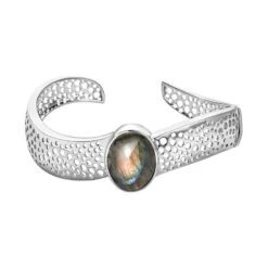 Labradorit Designer Armreif Ca. 19 Cm, Platiniert, Ca. 16.60 Ct