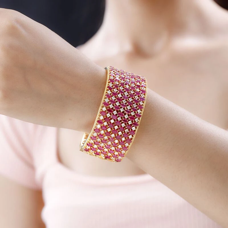 Afrikanischer Rubin (Fissure Gefüllt), Weißer Zirkon Armreif Ca. 19 Cm 925 Silber Vergoldet Ca. 40.30 Ct 3 Afrikanischer Rubin (Fissure Gefüllt), Weißer Zirkon Armreif Ca. 19 Cm 925 Silber Vergoldet Ca. 40.30 Ct – Bild 3