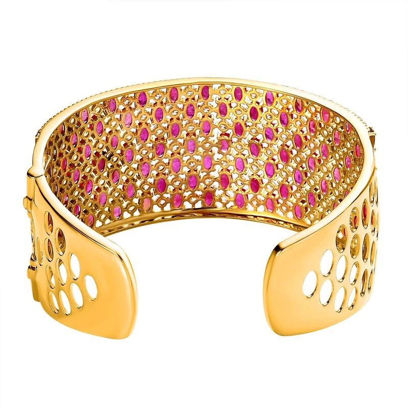 Afrikanischer Rubin (Fissure Gefüllt), Weißer Zirkon Armreif Ca. 19 Cm 925 Silber Vergoldet Ca. 40.30 Ct 5 Afrikanischer Rubin (Fissure Gefüllt), Weißer Zirkon Armreif Ca. 19 Cm 925 Silber Vergoldet Ca. 40.30 Ct – Bild 5