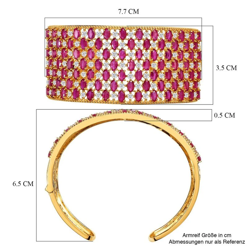 Afrikanischer Rubin (Fissure Gefüllt), Weißer Zirkon Armreif Ca. 19 Cm 925 Silber Vergoldet Ca. 40.30 Ct 6 Afrikanischer Rubin (Fissure Gefüllt), Weißer Zirkon Armreif Ca. 19 Cm 925 Silber Vergoldet Ca. 40.30 Ct – Bild 6