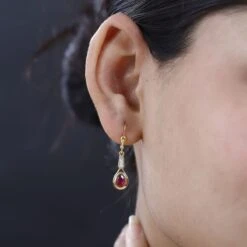 Afrikanischer Rubin (Fissure Gefüllt), Weißer Zirkon Ohrringe 925 Silber Vergoldet Ca. 2.13 Ct 7 Afrikanischer Rubin (Fissure Gefüllt), Weißer Zirkon Ohrringe 925 Silber Vergoldet Ca. 2.13 Ct -Mode Zubehör Geschäft 7558621 2