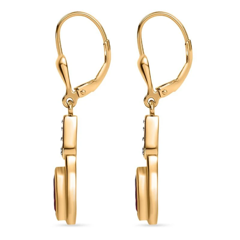 Afrikanischer Rubin (Fissure Gefüllt), Weißer Zirkon Ohrringe 925 Silber Vergoldet Ca. 2.13 Ct 4 Afrikanischer Rubin (Fissure Gefüllt), Weißer Zirkon Ohrringe 925 Silber Vergoldet Ca. 2.13 Ct – Bild 4