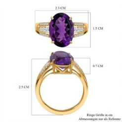 AA Lusaka Amethyst, Weißer Zirkon Ring, 925 Silber Vergoldet (Größe 21.00) Ca. 6.10 Ct -Mode Zubehör Geschäft 7560763 4