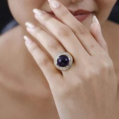 Afrikanischer Amethyst, Weißer Zirkon Ring, 925 Silber Vergoldet (Größe 17.00) Ca. 9.38 Ct -Mode Zubehör Geschäft 7561003 2