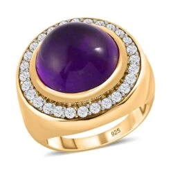 Afrikanischer Amethyst, Weißer Zirkon Ring, 925 Silber Vergoldet (Größe 17.00) Ca. 9.38 Ct -Mode Zubehör Geschäft 7561003 3
