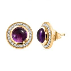 Afrikanischer Amethyst, Weißer Zirkon Ohrringe, 925 Silber Vergoldet Ca. 4.87 Ct