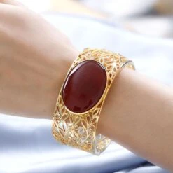 Roter Achat Armreif Ca. 19 Cm, Vergoldet Ca. 74.49 Ct -Mode Zubehör Geschäft 7562596 2