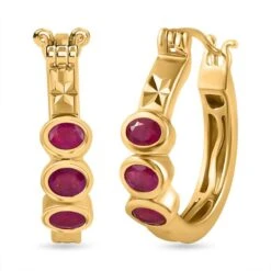 Afrikanischer Rubin (Fissure Gefüllt) Ohrringe 925 Silber Gelbgold Vermeil Ca. 1.63 Ct