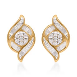 Weiße Diamant Ohrringe 925 Silber Gelbgold Vermeil Ca. 0.33 Ct