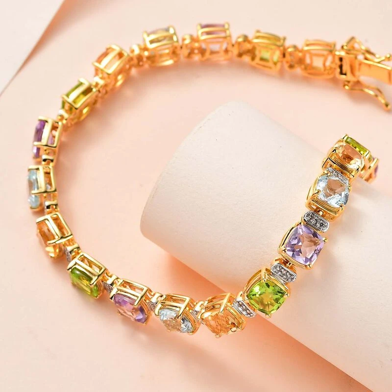 Mehrfarbiges Edelstein Armband Ca. 18 Cm 925 Silber Vergoldet Ca. 18.96 Ct 2 Mehrfarbiges Edelstein Armband Ca. 18 Cm 925 Silber Vergoldet Ca. 18.96 Ct – Bild 2