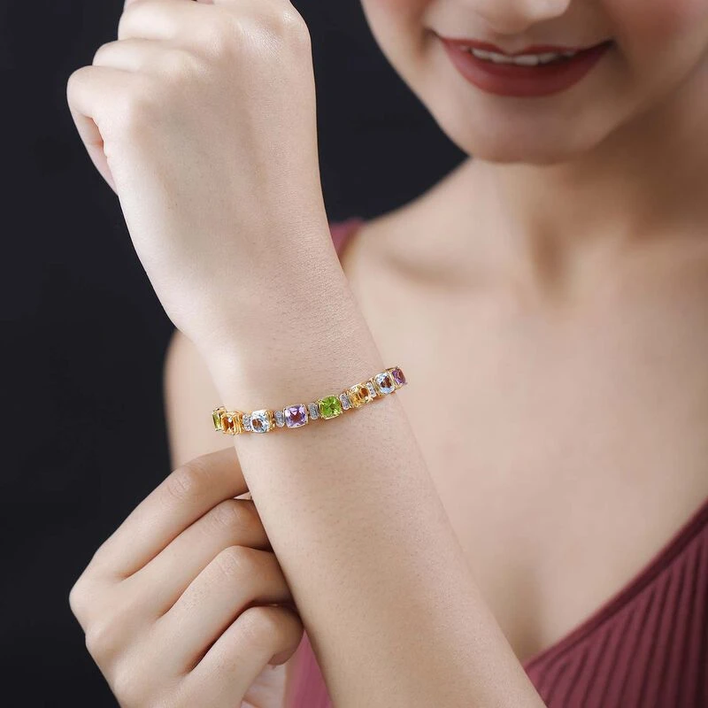 Mehrfarbiges Edelstein Armband Ca. 18 Cm 925 Silber Vergoldet Ca. 18.96 Ct 3 Mehrfarbiges Edelstein Armband Ca. 18 Cm 925 Silber Vergoldet Ca. 18.96 Ct – Bild 3