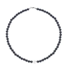 Weiße Edison Perle, Hämatit Halskette Ca. 50 Cm Edelstahl Ca. 411.50 Ct