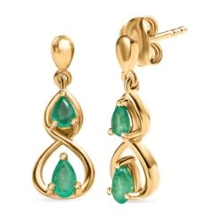 Kagem Sambischer Smaragd Ohrringe, 925 Silber Vergoldet Ca. 0.69 Ct